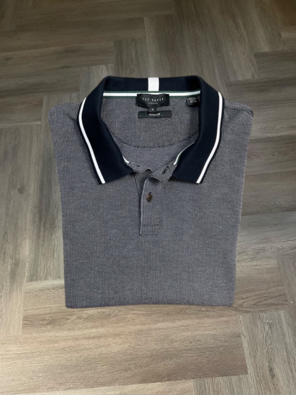 Ted Baker London Polo Shirt Mens 4 Large Navy White Textured Regular Fit Preppy